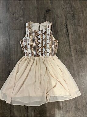 Double Zero Sequin Bodice Dress - Cream and Gold